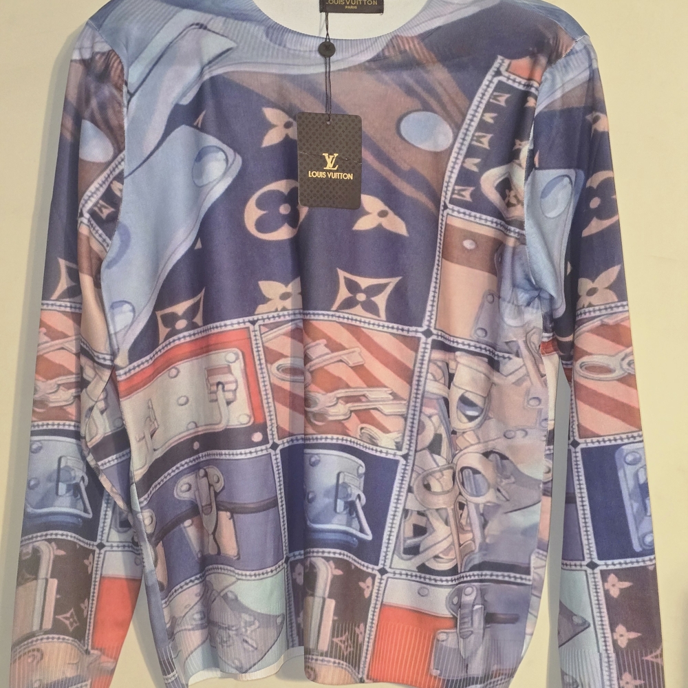 Louis Vuitton Multicolor Graphic Crewneck Sweater — Blue & Pink Accents